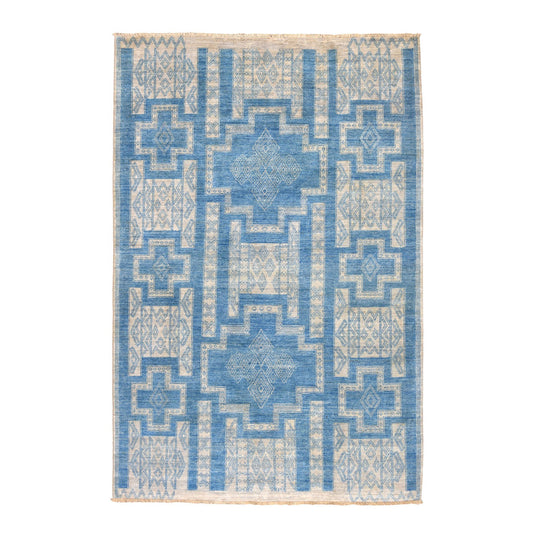 Oushak And Peshawar Wool Hand Knotted Rug Blue No Border 6.0X8.9 -O052485