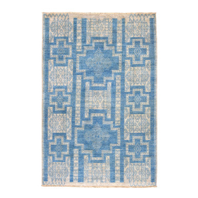 Oushak And Peshawar Wool Hand Knotted Rug Blue No Border 6.0X8.9 -O052485