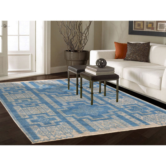 Oushak And Peshawar Wool Hand Knotted Rug Blue No Border 6.0X8.9 -O052485
