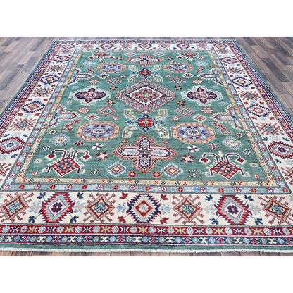 Kazak Wool Hand Knotted Rug Green 7.11x9.7 -O0524
