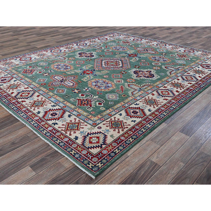Kazak Wool Hand Knotted Rug Green 7.11x9.7 -O0524
