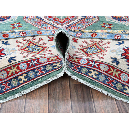 Kazak Wool Hand Knotted Rug Green 7.11x9.7 -O0524