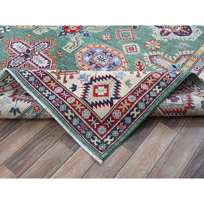 Kazak Wool Hand Knotted Rug Green 7.11x9.7 -O0524