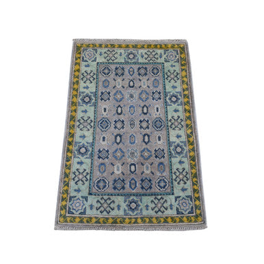 Kazak Wool Hand Knotted Rug Grey Light Green 2.0X2.10 -O052515