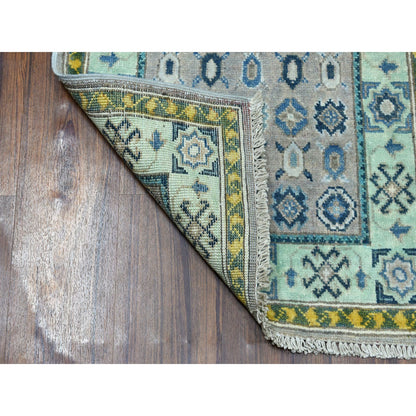Kazak Wool Hand Knotted Rug Grey Light Green 2.0X2.10 -O052515