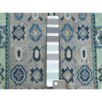 Kazak Wool Hand Knotted Rug Grey Light Green 2.0X2.10 -O052515