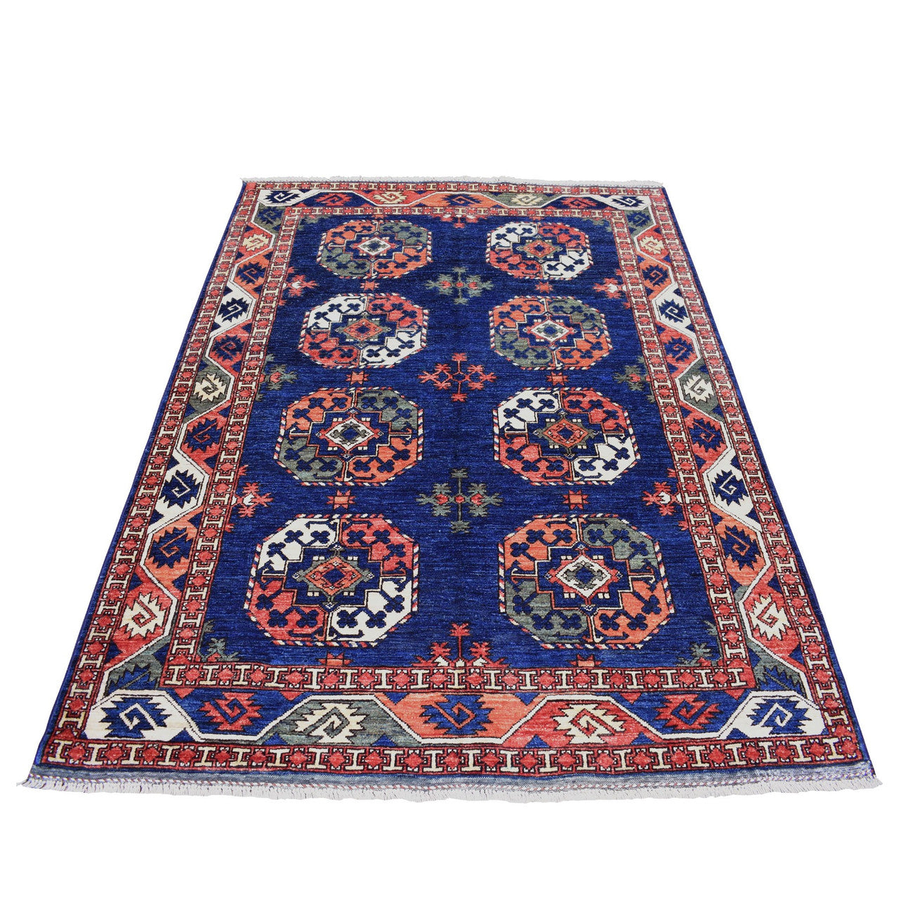 Tribal & Geometric Wool Hand Knotted Rug Blue Blue 5.1X6.8 -O053003