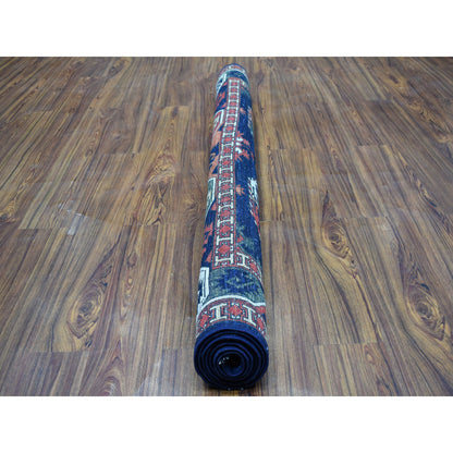Tribal & Geometric Wool Hand Knotted Rug Blue Blue 5.1X6.8 -O053003