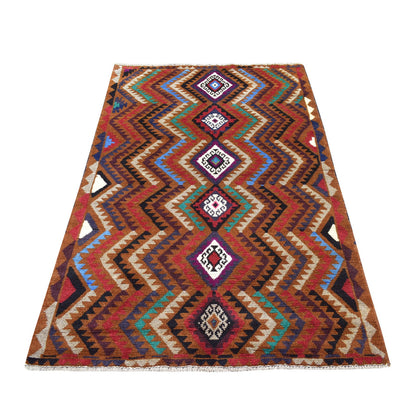 Tribal & Geometric Wool Hand Knotted Rug Multicolored No Border 3.7X6.1 -O053141