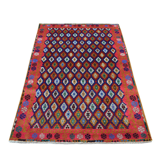 Tribal & Geometric Wool Hand Knotted Rug Multicolored Red 4.0X6.1 -O053142