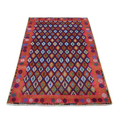 Tribal & Geometric Wool Hand Knotted Rug Multicolored Red 4.0X6.1 -O053142