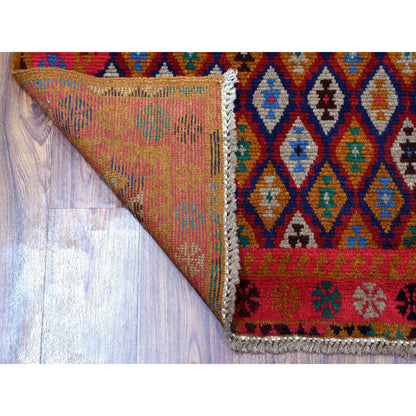 Tribal & Geometric Wool Hand Knotted Rug Multicolored Red 4.0X6.1 -O053142