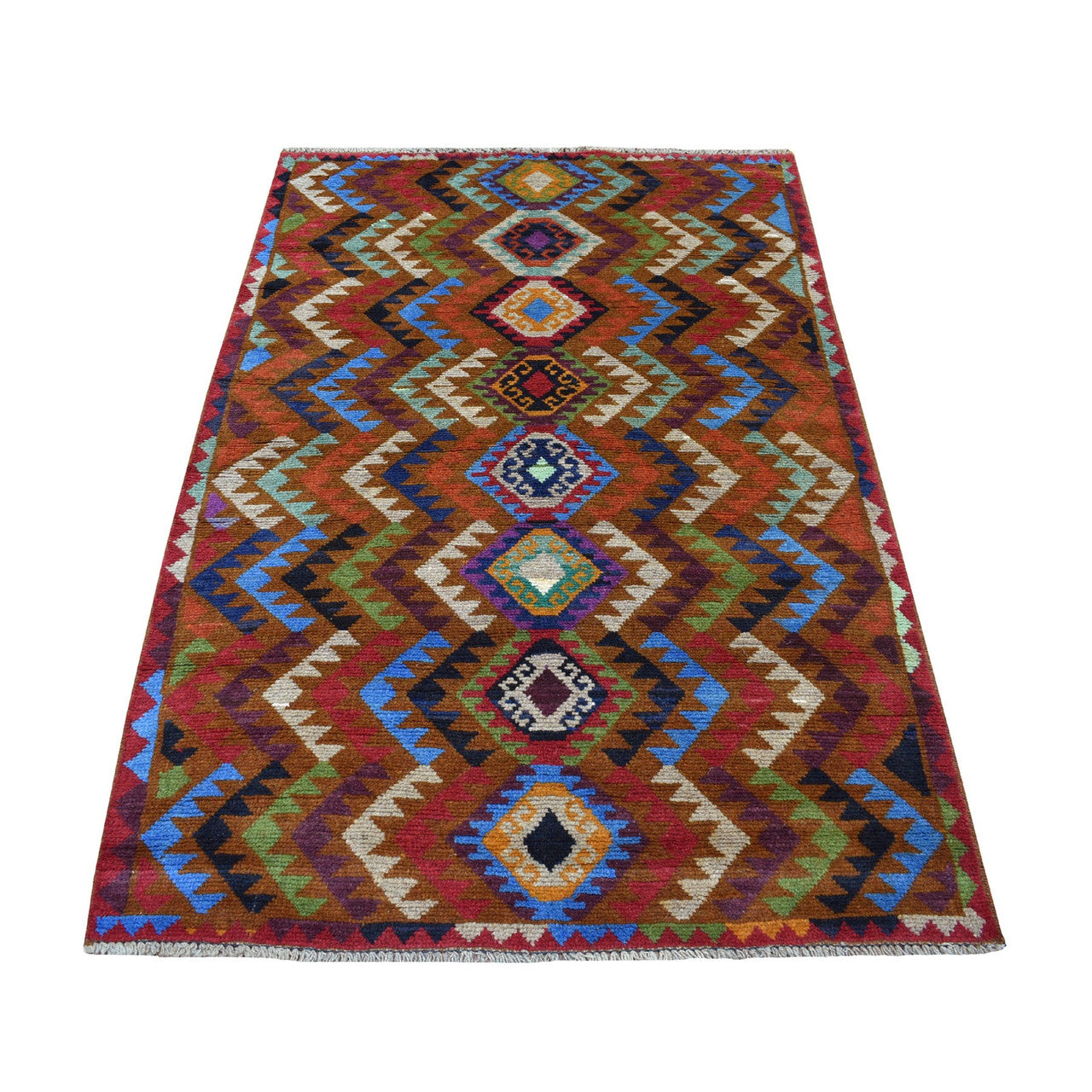 Tribal & Geometric Wool Hand Knotted Rug Multicolored No Border 3.9X6.0 -O053143
