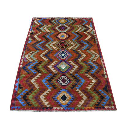 Tribal & Geometric Wool Hand Knotted Rug Multicolored No Border 3.9X6.0 -O053143