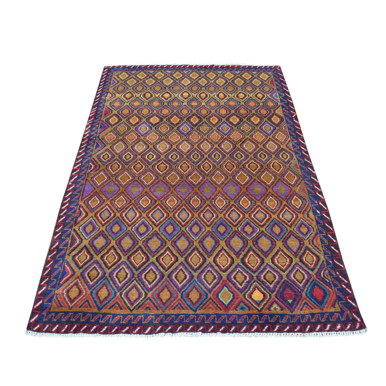 Tribal & Geometric Wool Hand Knotted Rug Multicolored No Border 4.3X6.2 -O053145