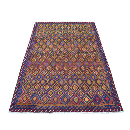 Tribal & Geometric Wool Hand Knotted Rug Multicolored No Border 4.3X6.2 -O053145
