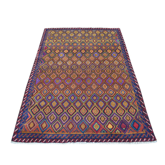 Tribal & Geometric Wool Hand Knotted Rug Multicolored No Border 4.3X6.2 -O053145