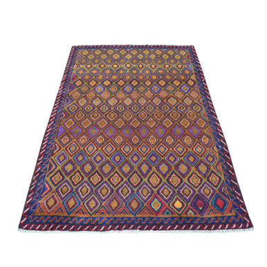 Tribal & Geometric Wool Hand Knotted Rug Multicolored No Border 4.3X6.2 -O053145