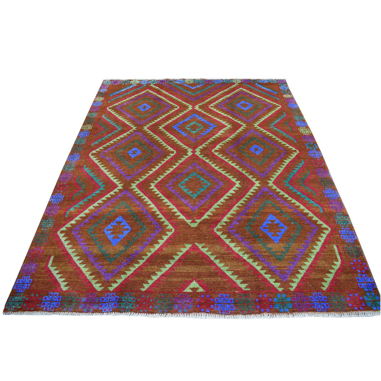 Tribal & Geometric Wool Hand Knotted Rug Multicolored No Border 6.1X7.8 -O053150