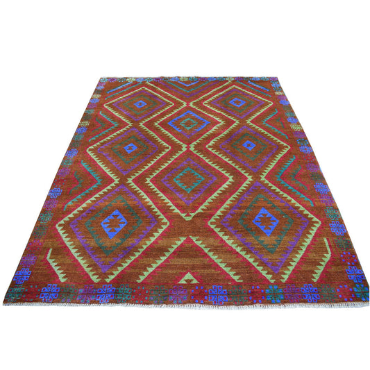 Tribal & Geometric Wool Hand Knotted Rug Multicolored No Border 6.1X7.8 -O053150