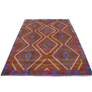 Tribal & Geometric Wool Hand Knotted Rug Multicolored No Border 6.1X7.8 -O053150