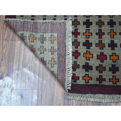 Tribal & Geometric Wool Hand Knotted Rug Grey Red 4.0X5.8 -O053156