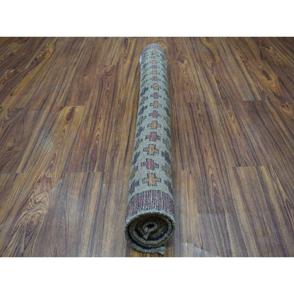 Tribal & Geometric Wool Hand Knotted Rug Grey Red 4.0X5.8 -O053156