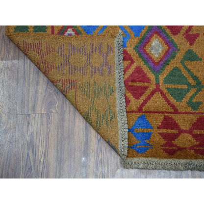 Tribal & Geometric Wool Hand Knotted Rug Orange No Border 4.0X6.0 -O053158