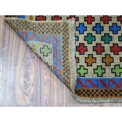 Tribal & Geometric Wool Hand Knotted Rug Grey Blue  3.4X4.9 -O053167