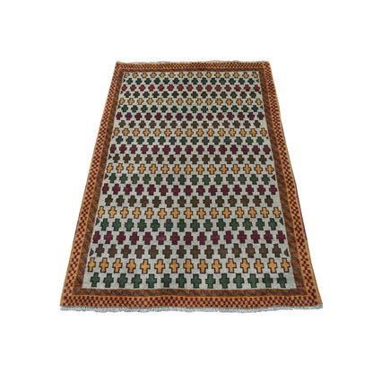 Tribal & Geometric Wool Hand Knotted Rug Grey Brown  3.2X5.0 -O053173
