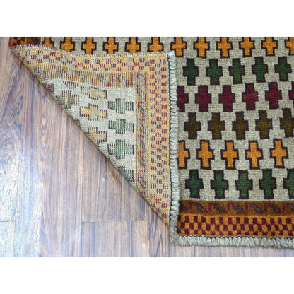 Tribal & Geometric Wool Hand Knotted Rug Grey Brown  3.2X5.0 -O053173