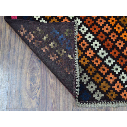 Tribal & Geometric Wool Hand Knotted Rug Black No Border 3.5X4.10 -O053174