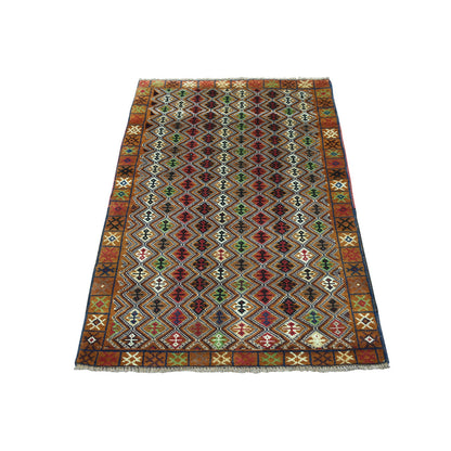 Tribal & Geometric Wool Hand Knotted Rug Multicolored Brown  3.1X4.8 -O053175