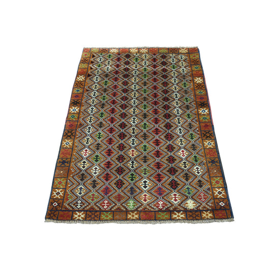 Tribal & Geometric Wool Hand Knotted Rug Multicolored Brown  3.1X4.8 -O053175
