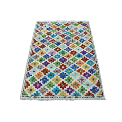 Tribal & Geometric Wool Hand Knotted Rug Ivory No Border 3.6X4.10 -O053176