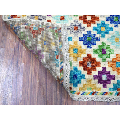 Tribal & Geometric Wool Hand Knotted Rug Ivory No Border 3.6X4.10 -O053176