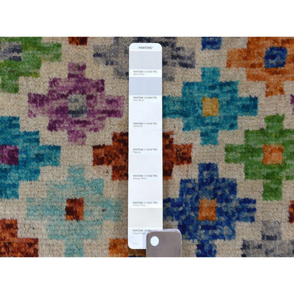 Tribal & Geometric Wool Hand Knotted Rug Ivory No Border 3.6X4.10 -O053176