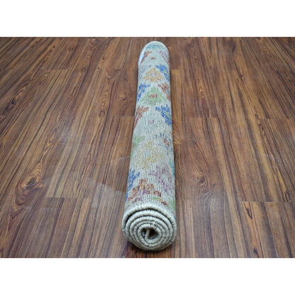 Tribal & Geometric Wool Hand Knotted Rug Ivory No Border 3.6X4.10 -O053176
