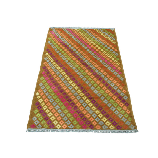 Tribal & Geometric Wool Hand Knotted Rug Multicolored No Border 3.3X4.10 -O053177