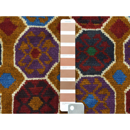 Tribal & Geometric Wool Hand Knotted Rug Multicolored Brown  3.6X4.9 -O053178