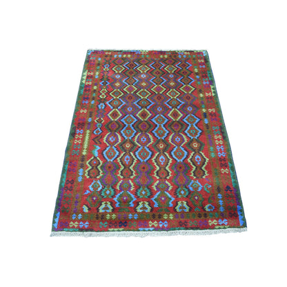 Tribal & Geometric Wool Hand Knotted Rug Purple Red 3.5X4.8 -O053179