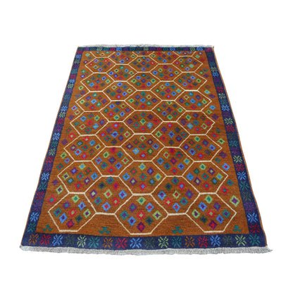 Tribal & Geometric Wool Hand Knotted Rug Multicolored No Border 4.0X6.0 -O053183