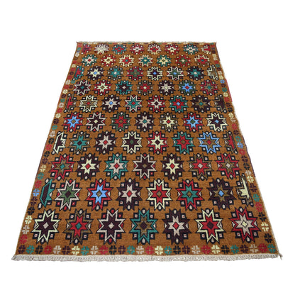 Tribal & Geometric Wool Hand Knotted Rug Multicolored No Border 4.1X6.1 -O053186