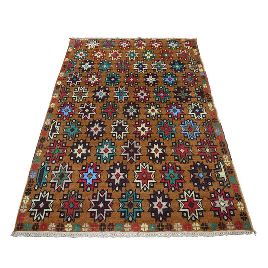 Tribal & Geometric Wool Hand Knotted Rug Multicolored No Border 4.1X6.1 -O053186