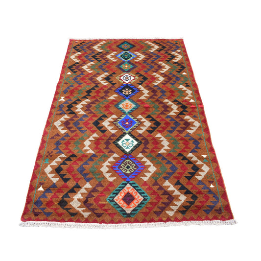 Tribal & Geometric Wool Hand Knotted Rug Multicolored Brown  3.10X6.2 -O053190