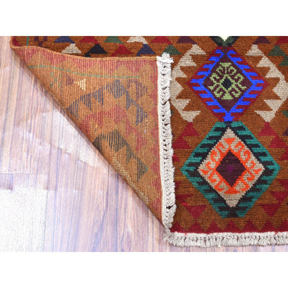 Tribal & Geometric Wool Hand Knotted Rug Multicolored Brown  3.10X6.2 -O053190