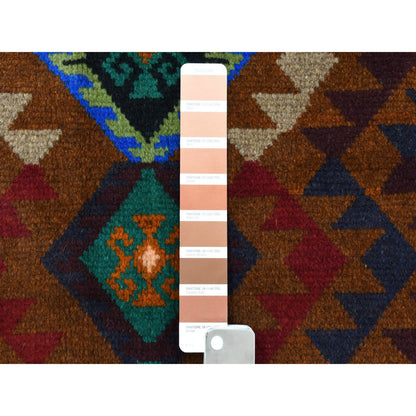 Tribal & Geometric Wool Hand Knotted Rug Multicolored Brown  3.10X6.2 -O053190