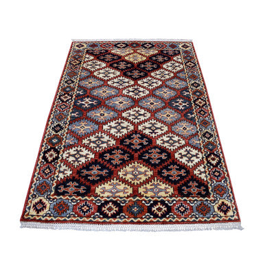 Tribal & Geometric Wool Hand Knotted Rug Red Salsa 4.0X6.0 -O053193