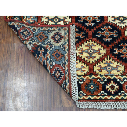Tribal & Geometric Wool Hand Knotted Rug Red Salsa 4.0X6.0 -O053193