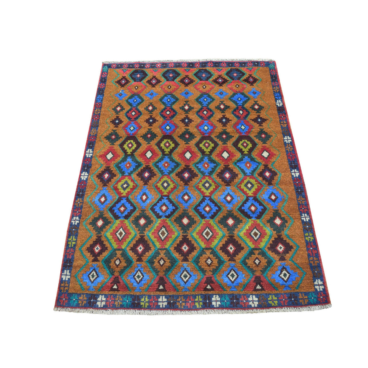 Tribal & Geometric Wool Hand Knotted Rug Multicolored No Border 3.5X4.5 -O053274